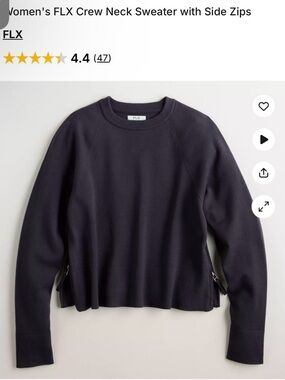 New FLX Women's Crew Neck Sweater with Side Zips navy color size L